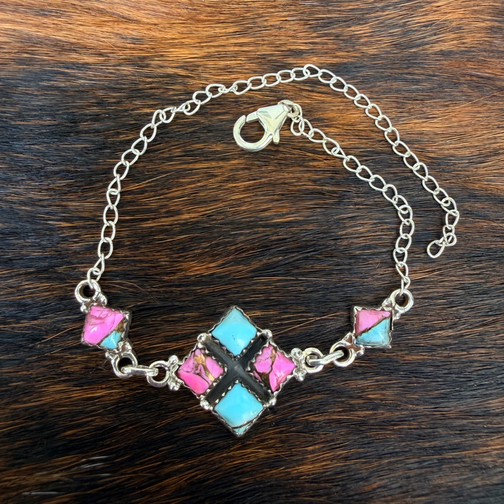 925 Sterling Silver | Cotton Candy Turquoise Bracelet | 6-8â | Brand New
